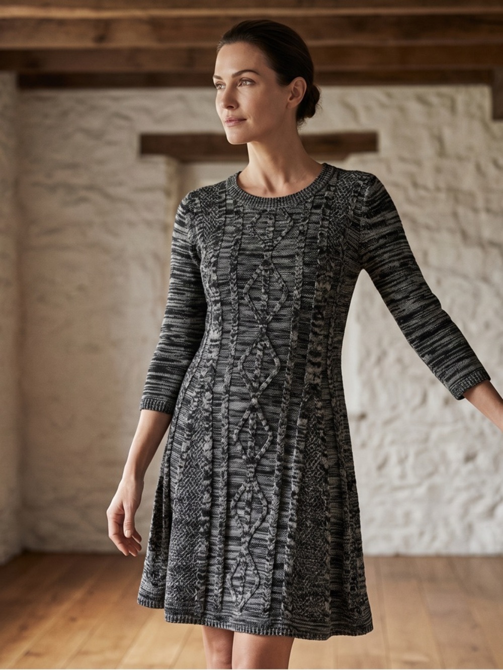 Chic & cozy Cloud Chaser Black and Gray Long Sleeve Dress